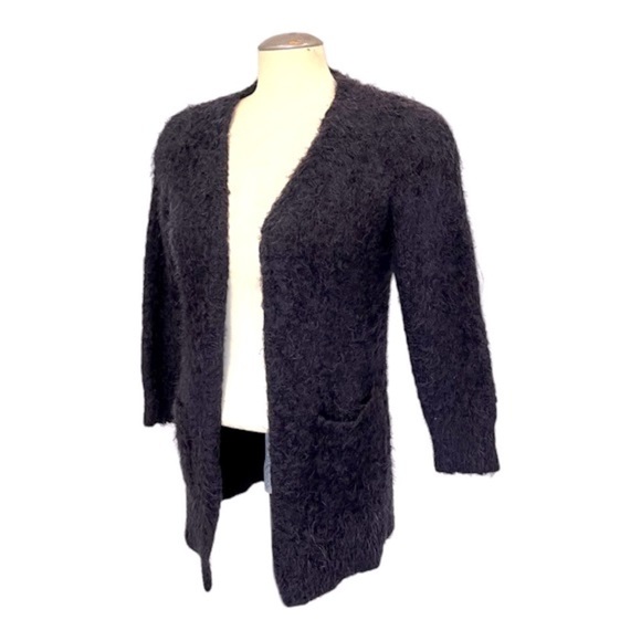 Zara Knitwear Fancy Collection Open Front Extra Soft Eyelash Black Cardigan - Picture 1 of 14